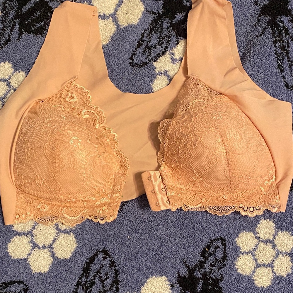 Lace Trim Peach Bra